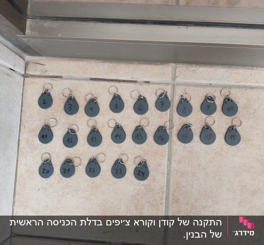 24 תגי מפתח שחורים עם מספרים על רצפה